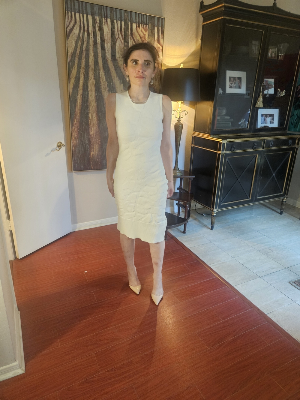 Opening Ceremony Cream Sleeveless Midi Knit Dress with Subtle Texture